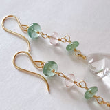 Flower crystal, green kyanite, and morganite earrings