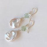 Freshwater poppy pearl and green fluorite earrings