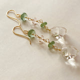 Flower crystal, green kyanite, and morganite earrings