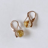 Vermeil 8mm golden rutilated quartz lever back earrings pink gold B 