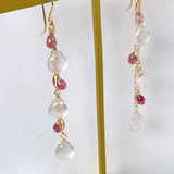 Star rose quartz and pink tourmaline long earrings 