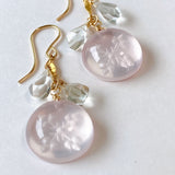 Back carving rose quartz and green amethyst earrings 