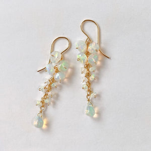 Ethiopian opal flower cluster earrings