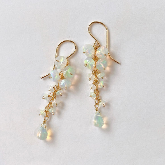 Ethiopian opal flower cluster earrings