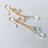 Star rose quartz, rainbow moonstone, and aquamarine earrings