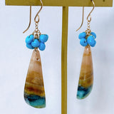 Opalized Wood and Sleeping Beauty Turquoise Bouquet Earrings 