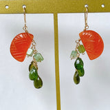 Orange cut carnelian and tourmaline earrings