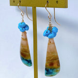 Opalized Wood and Sleeping Beauty Turquoise Bouquet Earrings 