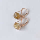 Vermeil 8mm golden rutilated quartz lever back earrings pink gold A 