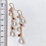 Star rose quartz and pink tourmaline long earrings 