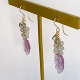 Lavender amethyst, labradorite and green sapphire leaf bouquet earrings