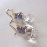 Flower crystal and tanzanite bouquet earrings