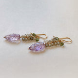 Lavender amethyst, labradorite and green sapphire leaf bouquet earrings