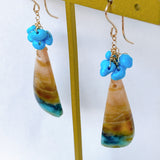 Opalized Wood and Sleeping Beauty Turquoise Bouquet Earrings 