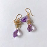 Amethyst, green sapphire and natural zircon asymmetric earrings