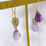 Amethyst, green sapphire and natural zircon asymmetric earrings