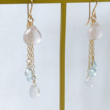 Star rose quartz, rainbow moonstone, and aquamarine earrings