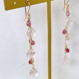 Star rose quartz and pink tourmaline long earrings 