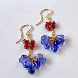 tanzanite and ruby ​​bouquet earrings