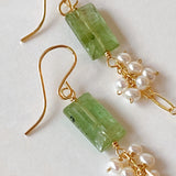 Ametrine, green kyanite and freshwater pearl earrings 