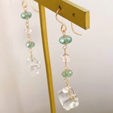 Flower crystal, green kyanite, and morganite earrings