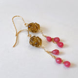 Honey quartz and pink grossular garnet earrings