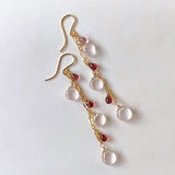 Star rose quartz and pink tourmaline long earrings 