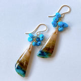 Opalized Wood and Sleeping Beauty Turquoise Bouquet Earrings 