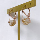 Vermeil 8mm golden rutilated quartz lever back earrings pink gold A 