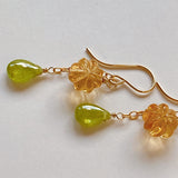 Sphene and citrine flower earrings