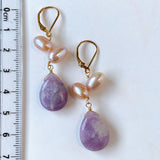 Lepidolite and freshwater pearl lever back earrings