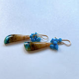 Opalized Wood and Sleeping Beauty Turquoise Bouquet Earrings 