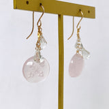 Back carving rose quartz and green amethyst earrings 