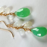 Gemstone chrysoprase and white moonstone drop earrings