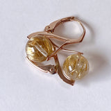 Vermeil 8mm golden rutilated quartz lever back earrings pink gold A 