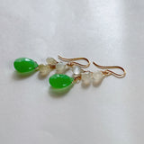 Gemstone chrysoprase and white moonstone drop earrings