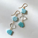 Larimar and crystal triple earrings