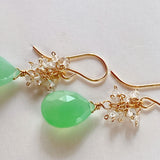 Gemstone chrysoprase and herkimer quartz bouquet earrings