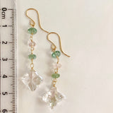 Flower crystal, green kyanite, and morganite earrings