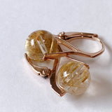 Vermeil 8mm golden rutilated quartz lever back earrings pink gold A 