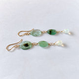 Russian emerald and opal drop earrings (white)