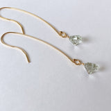 Green amethyst single long hook earrings