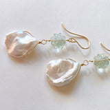 Freshwater poppy pearl and green fluorite earrings