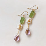 Ametrine, green kyanite and freshwater pearl earrings 