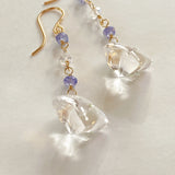 Flower crystal, tanzanite, and moonstone earrings