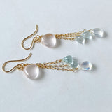 Star rose quartz, rainbow moonstone, and aquamarine earrings