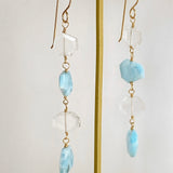 4 long long earrings with larimar and crystal