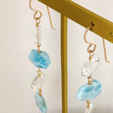 4 long long earrings with larimar and crystal