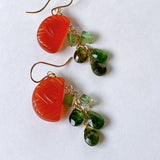 Orange cut carnelian and tourmaline earrings