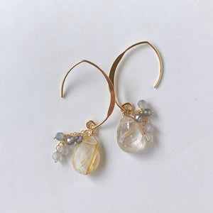 golden rutilated quartz and spinel earrings 